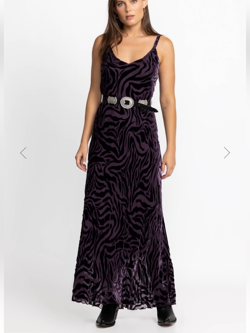 Johnny Was Twilight Silk Maxi Dress Eggplant Zebra Velvet M